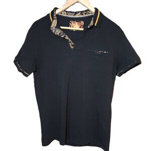 ❤️ 4/$20 Consequence Knitwear black polo Men's medium Contrasting trim paisley